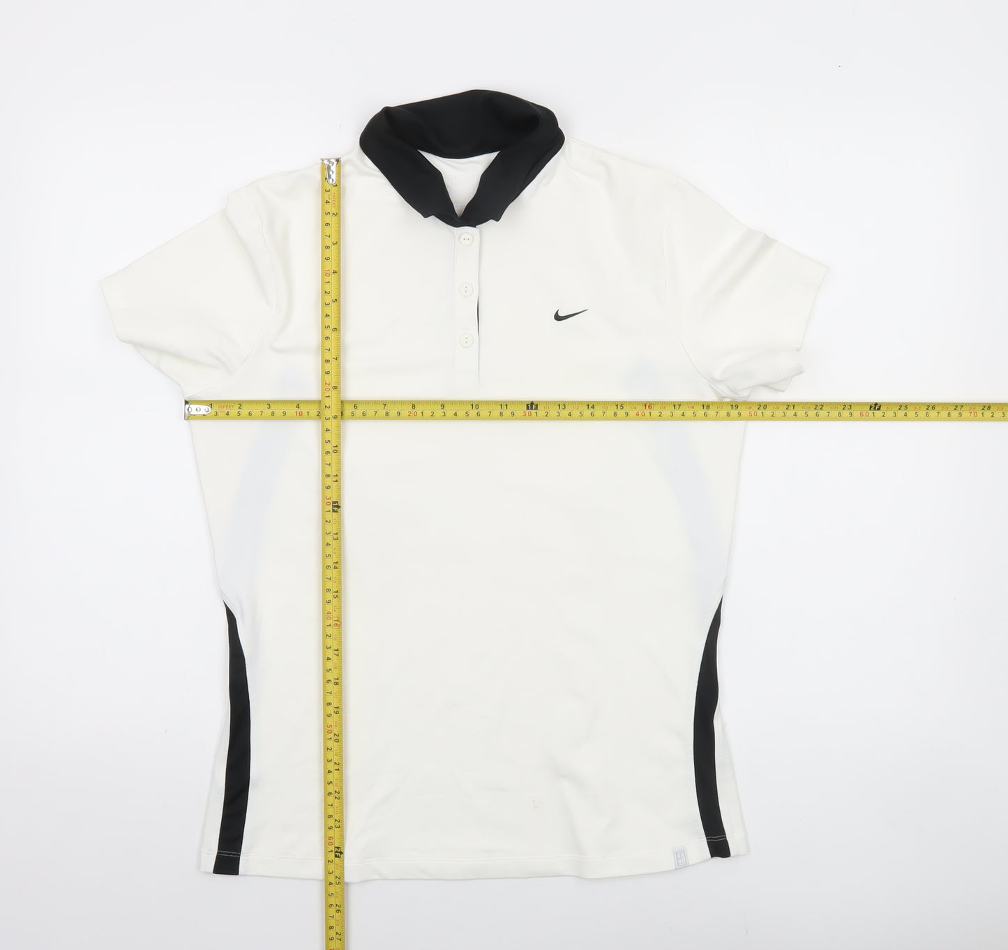 Nike Womens White Black Polo Shirt L Sports Dri-Fit Short Sleeve