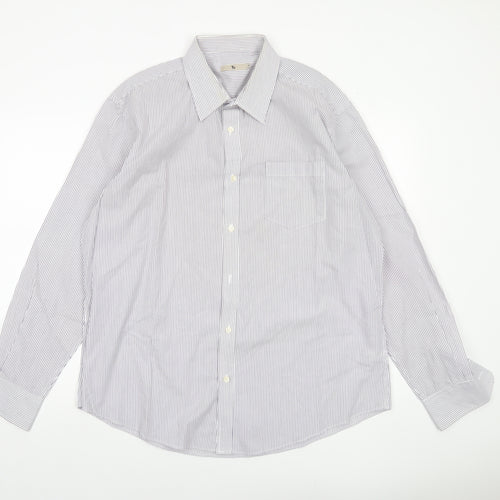 Tu Men's White Striped Formal Dress Shirt Size 17 Regular Long Sleeve