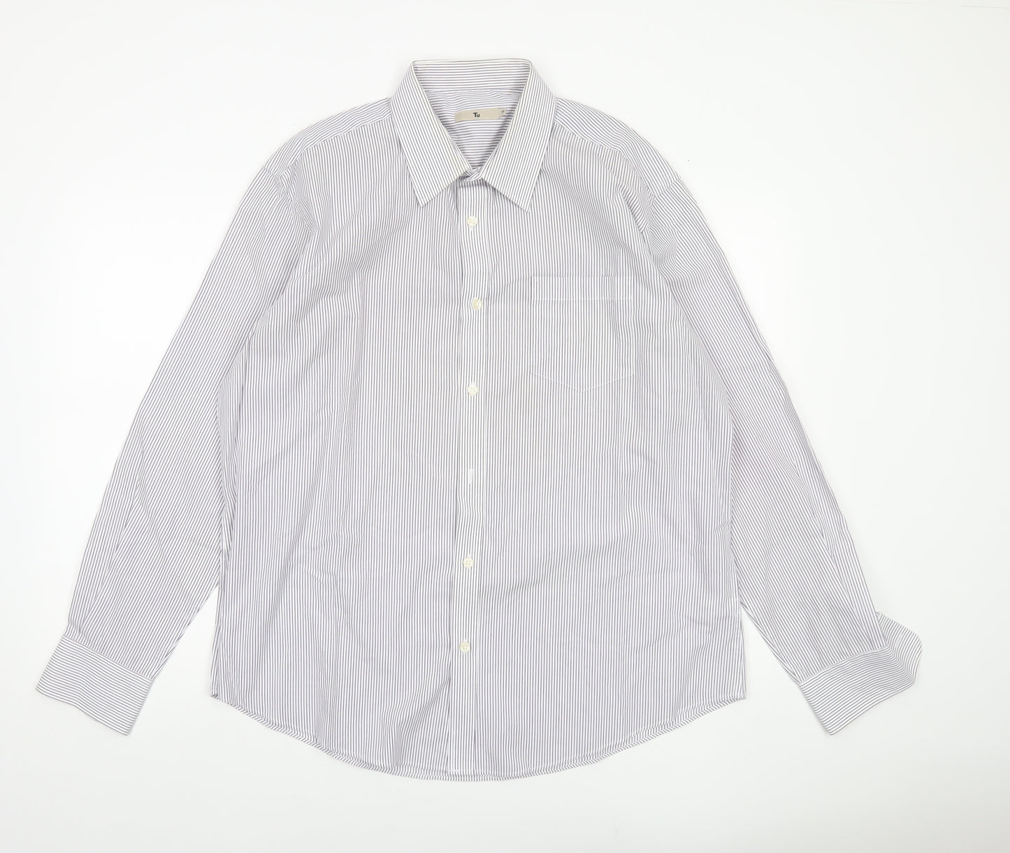 Tu Men's White Striped Formal Dress Shirt Size 17 Regular Long Sleeve