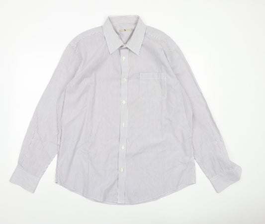 Tu Men's White Striped Formal Dress Shirt Size 17 Regular Long Sleeve