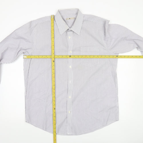 Tu Men's White Striped Formal Dress Shirt Size 17 Regular Long Sleeve