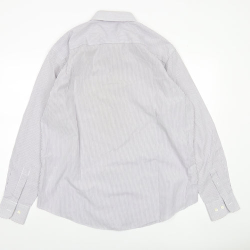 Tu Men's White Striped Formal Dress Shirt Size 17 Regular Long Sleeve