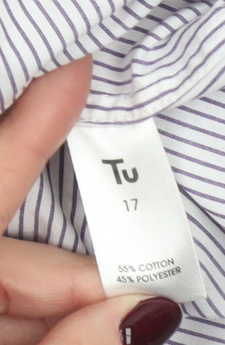 Tu Men's White Striped Formal Dress Shirt Size 17 Regular Long Sleeve