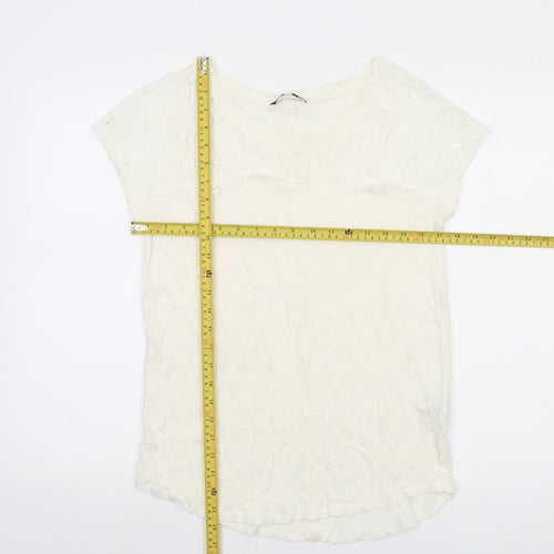 Next Women’s Ivory Linen Lace T-Shirt UK 10 Scoop Neck Summer Top