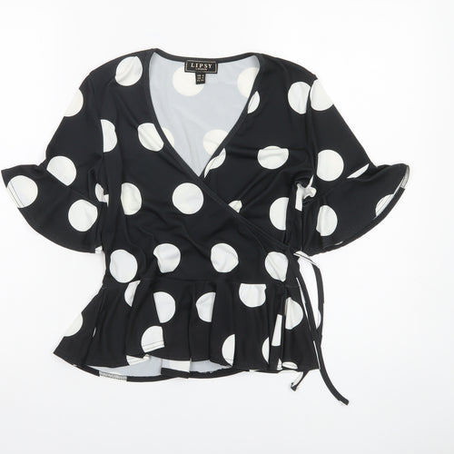 Lipsy Women Black White Polka Dot Wrap Blouse UK 8