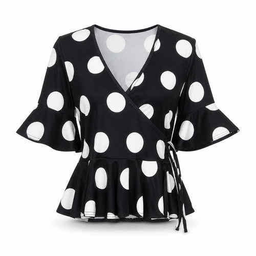 Lipsy Women Black White Polka Dot Wrap Blouse UK 8