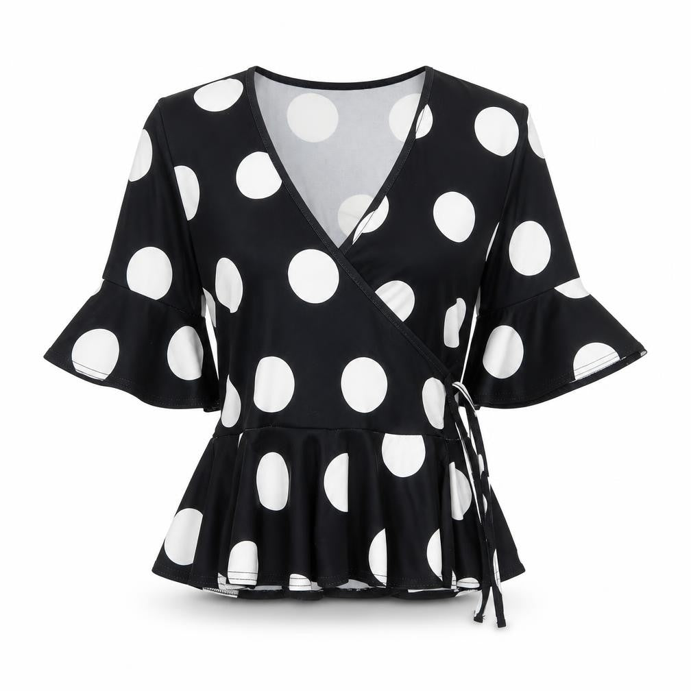 Lipsy Women Black White Polka Dot Wrap Blouse UK 8
