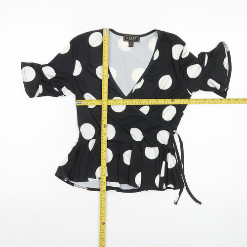 Lipsy Women Black White Polka Dot Wrap Blouse UK 8
