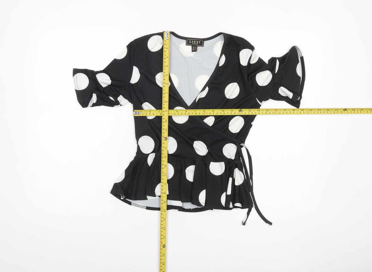 Lipsy Women Black White Polka Dot Wrap Blouse UK 8