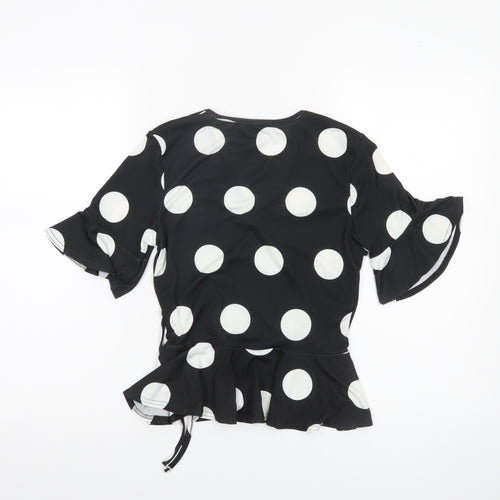 Lipsy Women Black White Polka Dot Wrap Blouse UK 8