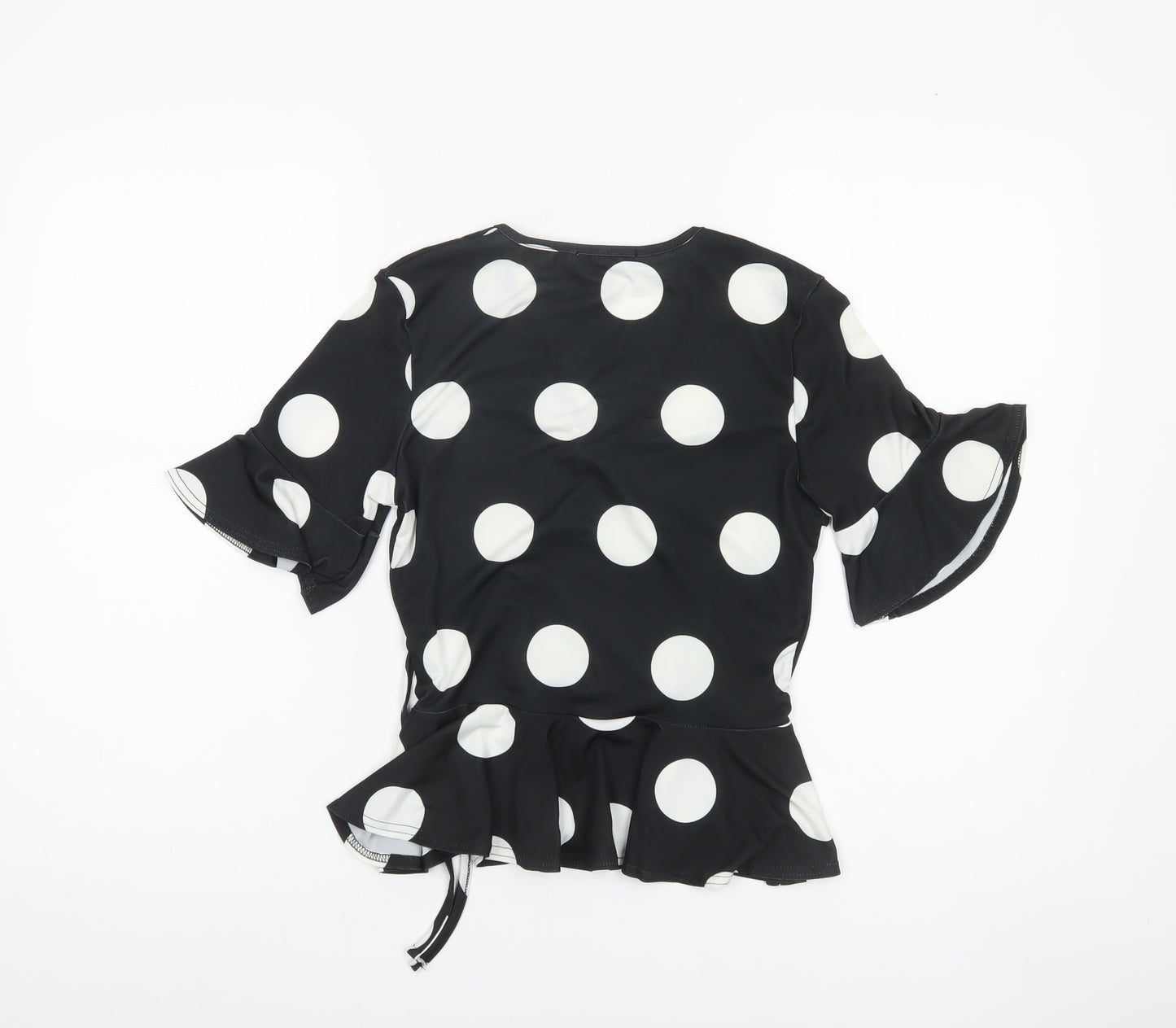 Lipsy Women Black White Polka Dot Wrap Blouse UK 8