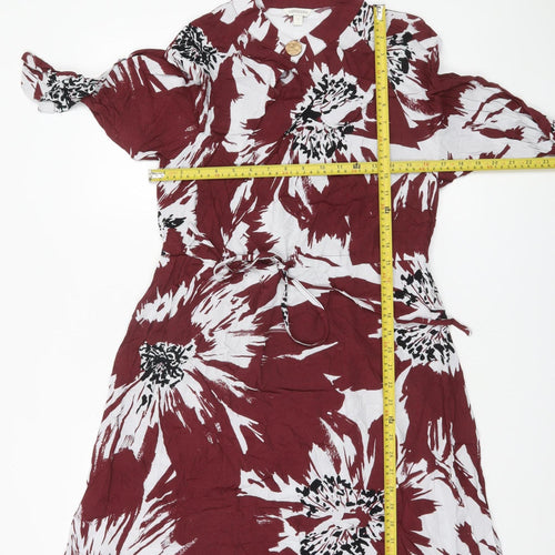 Monsoon Women Red Floral Shirt Dress Small Viscose Belted Casual