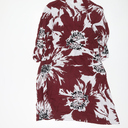 Monsoon Women Red Floral Shirt Dress Small Viscose Belted Casual