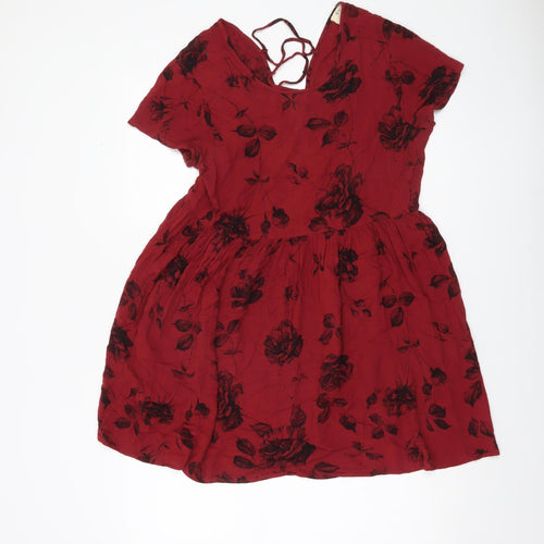 Pins and Needles Women’s Red Floral Skater Dress Size M Short Sleeve