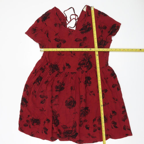 Pins and Needles Women’s Red Floral Skater Dress Size M Short Sleeve