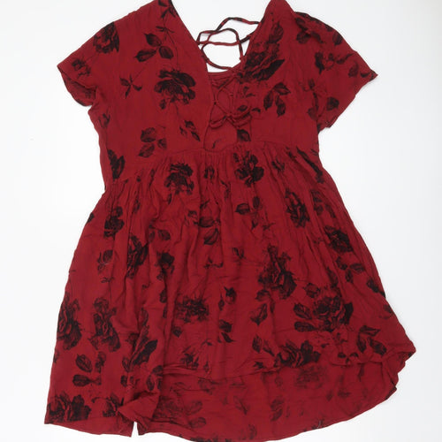 Pins and Needles Women’s Red Floral Skater Dress Size M Short Sleeve