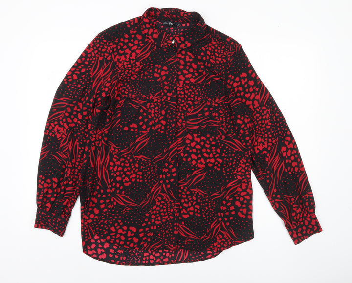 F&F Women’s Black Red Animal Print Button-Up Blouse UK 12