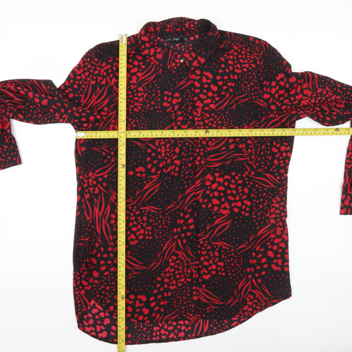 F&F Women’s Black Red Animal Print Button-Up Blouse UK 12