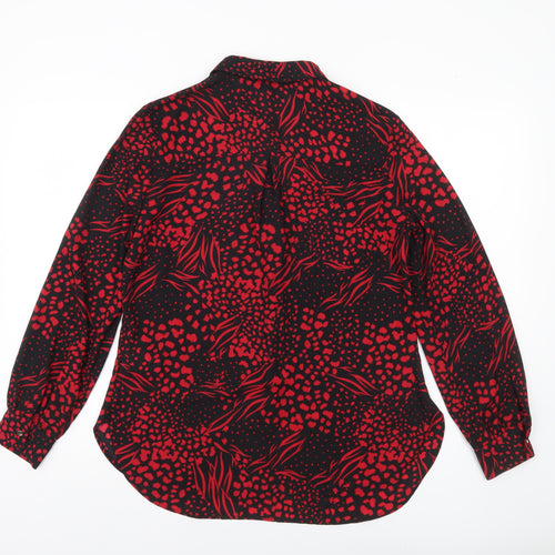 F&F Women’s Black Red Animal Print Button-Up Blouse UK 12