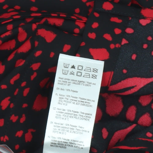 F&F Women’s Black Red Animal Print Button-Up Blouse UK 12