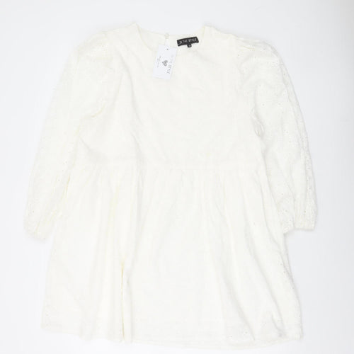 In The Style Womens White Cotton A-Line Dress Size 14