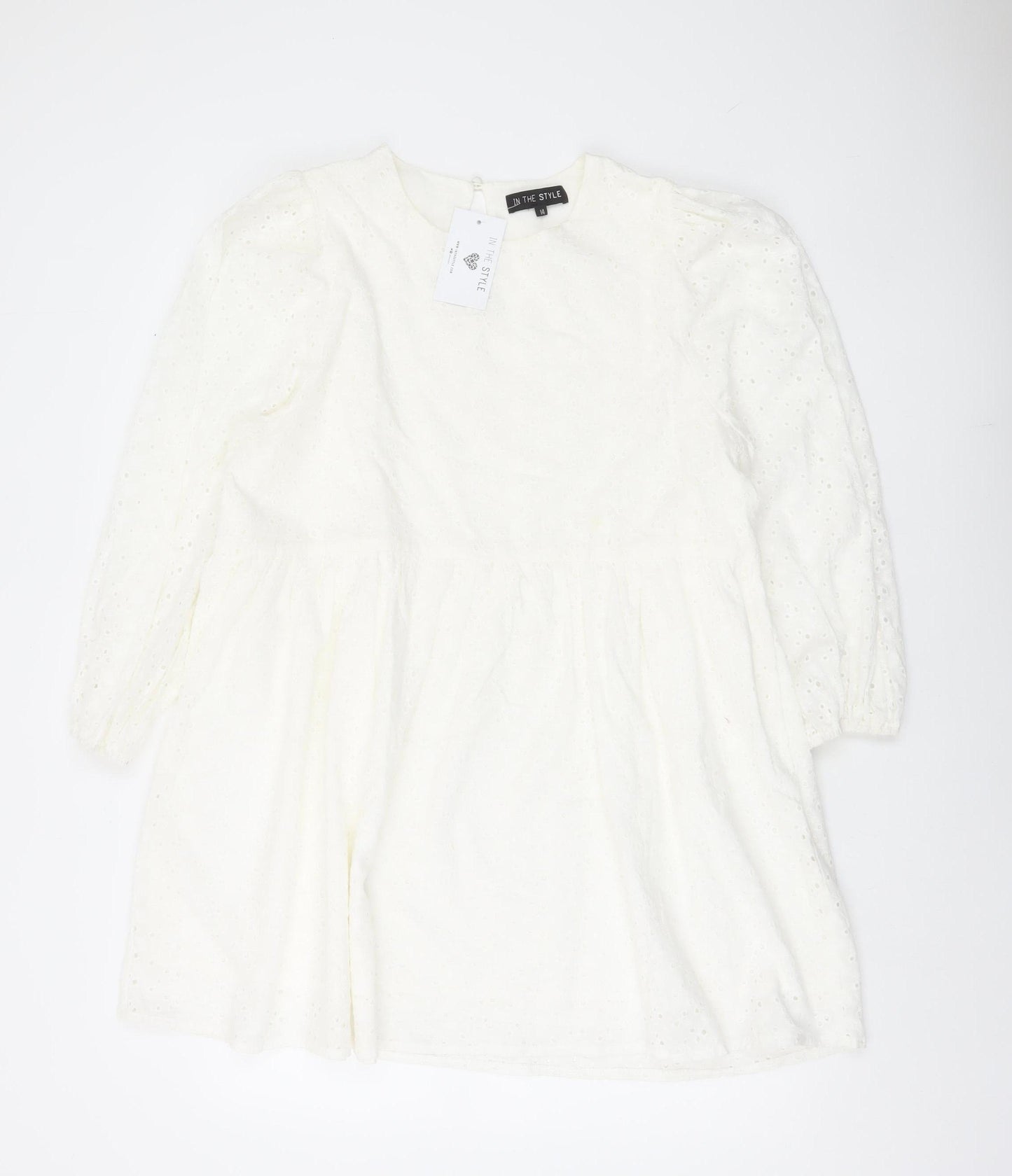 In The Style Womens White Cotton A-Line Dress Size 14