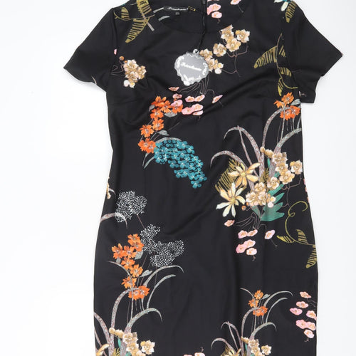 Tricotonic Women Black Floral Sheath Dress 3XL Short Sleeve Knee Length