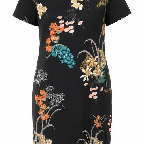 Tricotonic Women Black Floral Sheath Dress 3XL Short Sleeve Knee Length