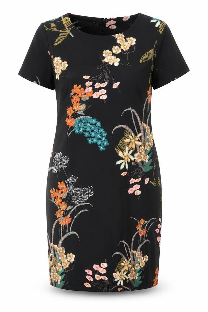 Tricotonic Women Black Floral Sheath Dress 3XL Short Sleeve Knee Length
