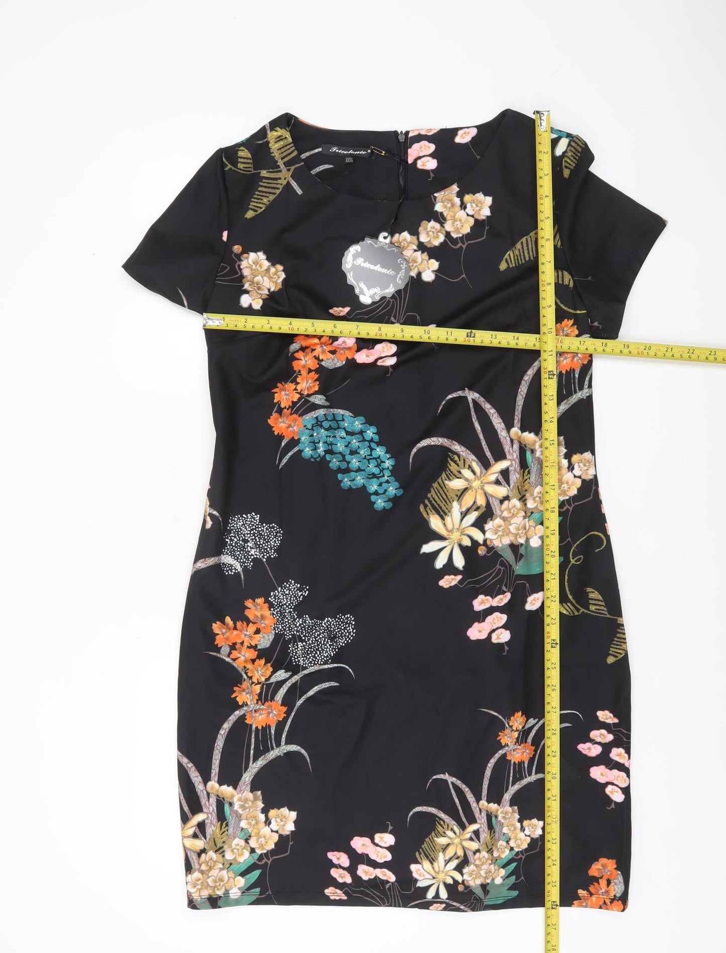 Tricotonic Women Black Floral Sheath Dress 3XL Short Sleeve Knee Length
