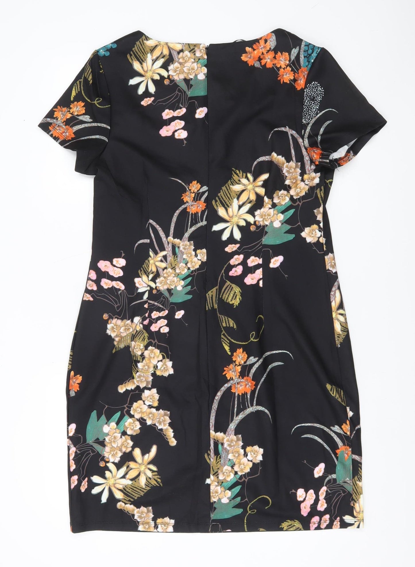 Tricotonic Women Black Floral Sheath Dress 3XL Short Sleeve Knee Length