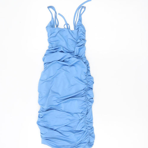 Oh Polly Women's Blue Size 4 Bodycon Ruched Mini Dress