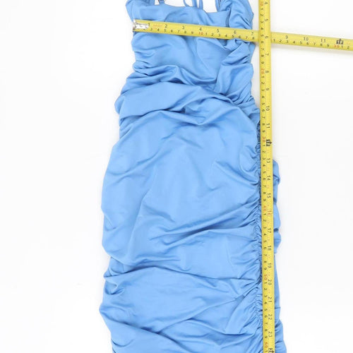 Oh Polly Women's Blue Size 4 Bodycon Ruched Mini Dress