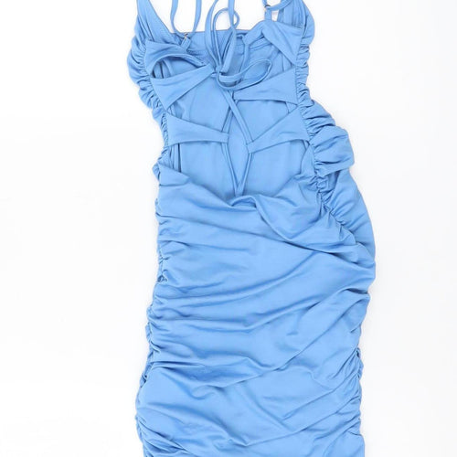 Oh Polly Women's Blue Size 4 Bodycon Ruched Mini Dress