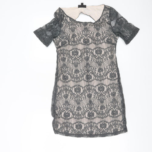 Topshop Women’s Grey Lace Sheath Short Sleeve Dress UK 8