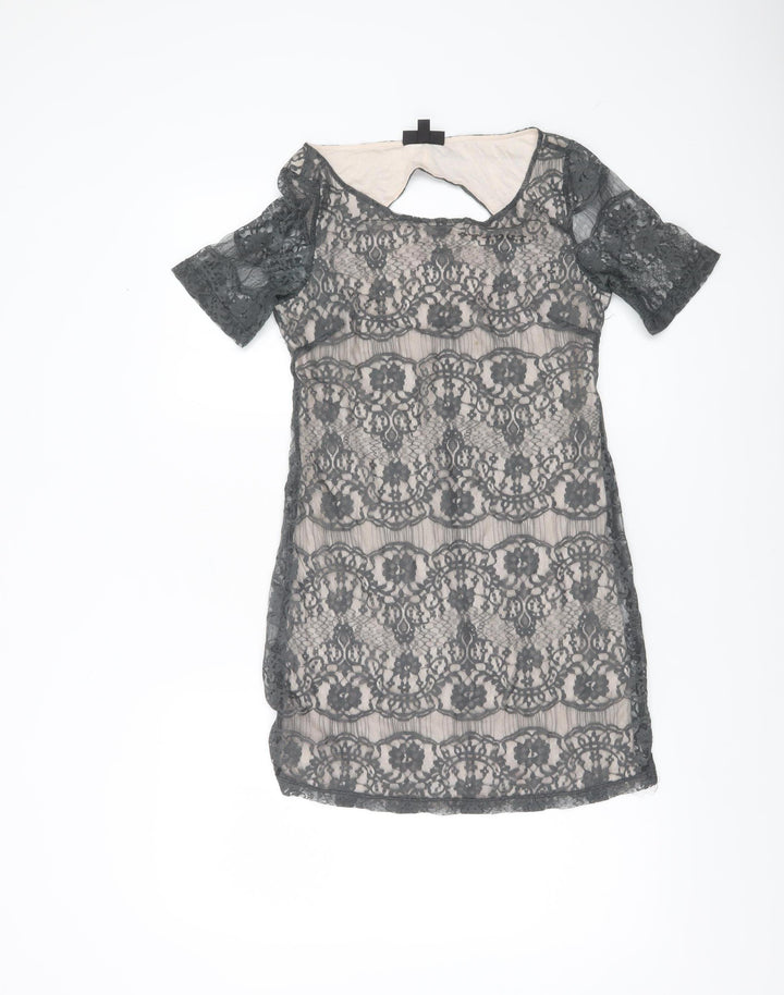 Topshop Women’s Grey Lace Sheath Short Sleeve Dress UK 8