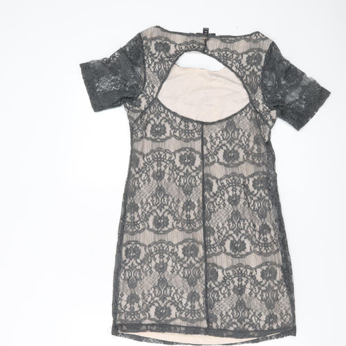 Topshop Women’s Grey Lace Sheath Short Sleeve Dress UK 8