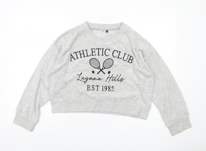 Pep&Co Women Grey Medium Pullover Sweatshirt Athletic Club Print