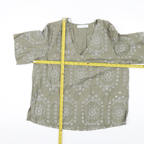 Primark Women’s Green Embroidered Cotton Tunic Blouse UK 14 Short Sleeve