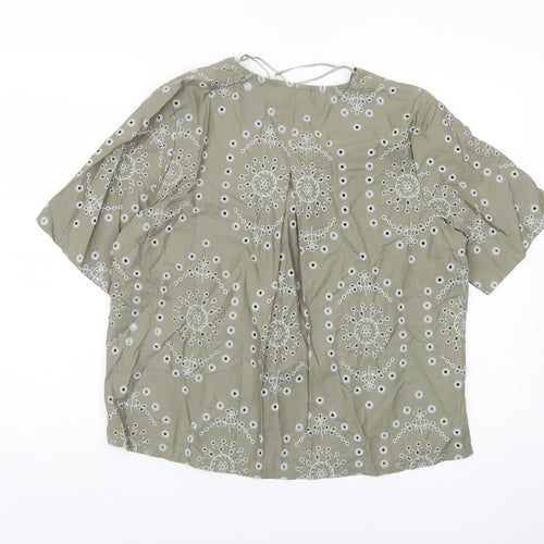 Primark Women’s Green Embroidered Cotton Tunic Blouse UK 14 Short Sleeve