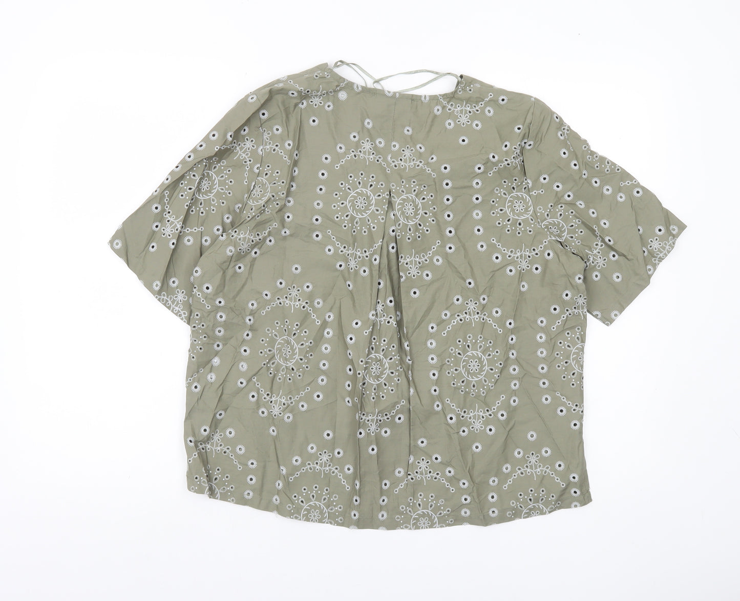 Primark Women’s Green Embroidered Cotton Tunic Blouse UK 14 Short Sleeve