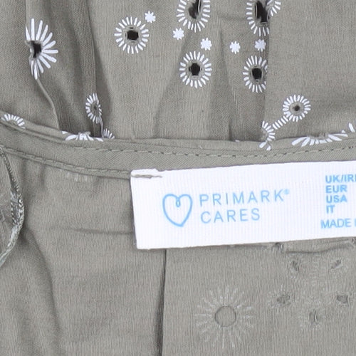 Primark Women’s Green Embroidered Cotton Tunic Blouse UK 14 Short Sleeve