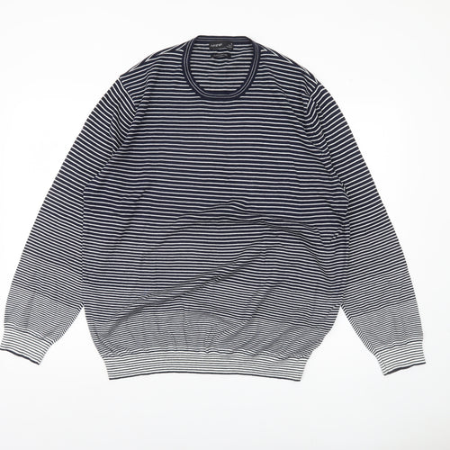 Marks & Spencer Men’s Blue XL Striped Cotton Pullover Jumper