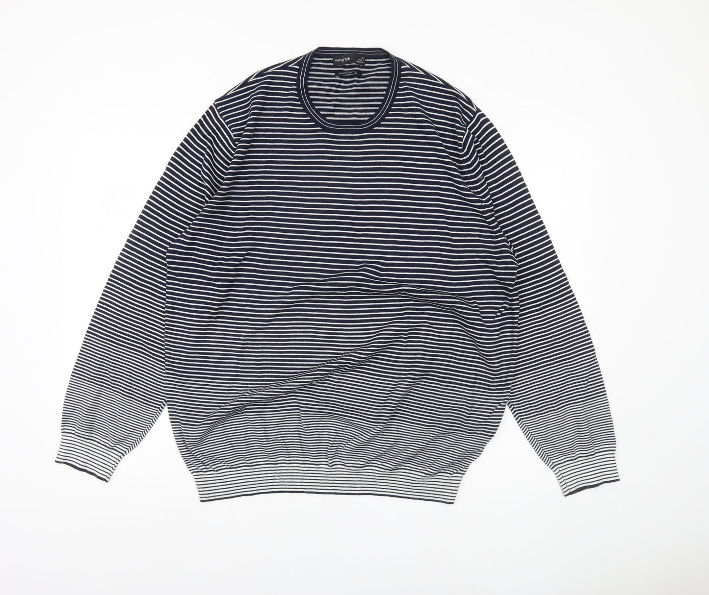 Marks & Spencer Men’s Blue XL Striped Cotton Pullover Jumper