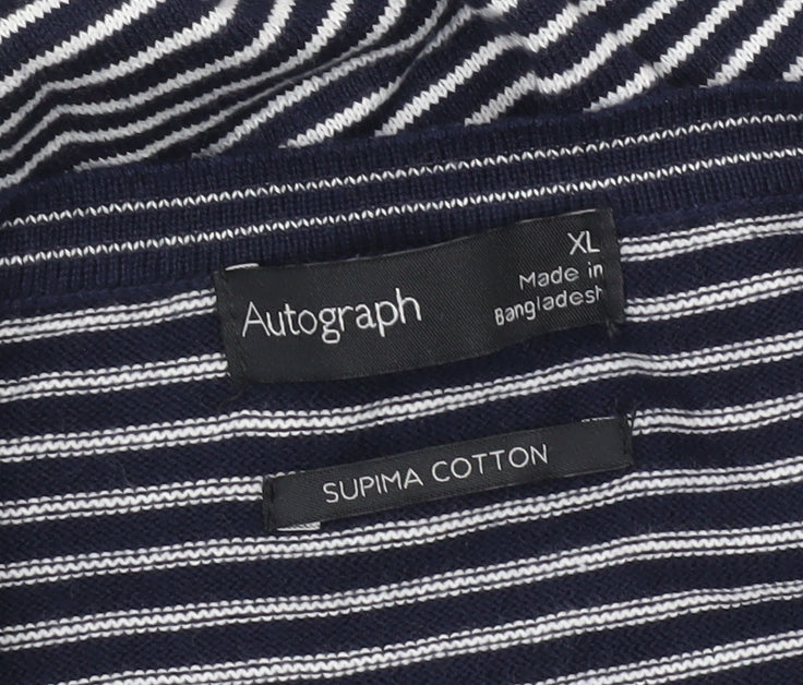 Marks & Spencer Men’s Blue XL Striped Cotton Pullover Jumper