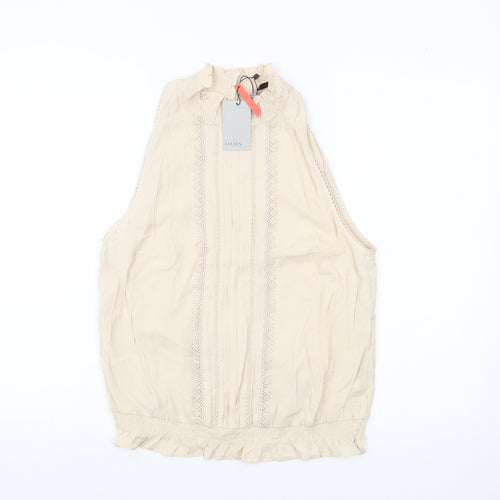 Oasis Womens Beige High Neck Sleeveless Blouse UK 14