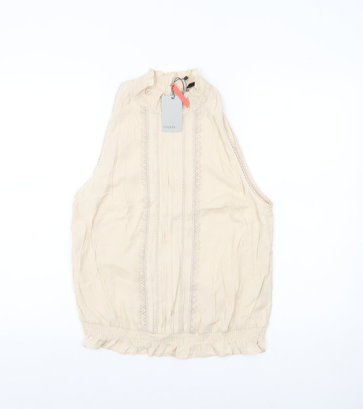 Oasis Womens Beige High Neck Sleeveless Blouse UK 14