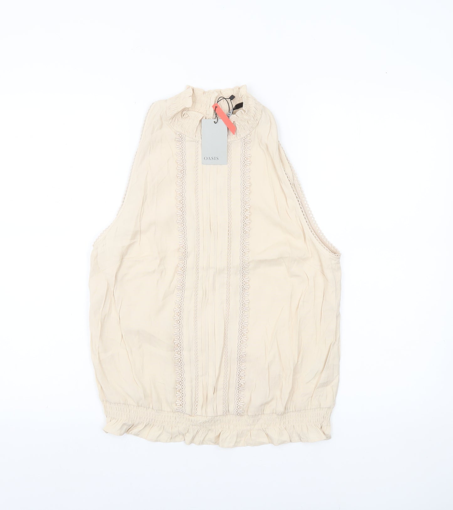 Oasis Womens Beige High Neck Sleeveless Blouse UK 14