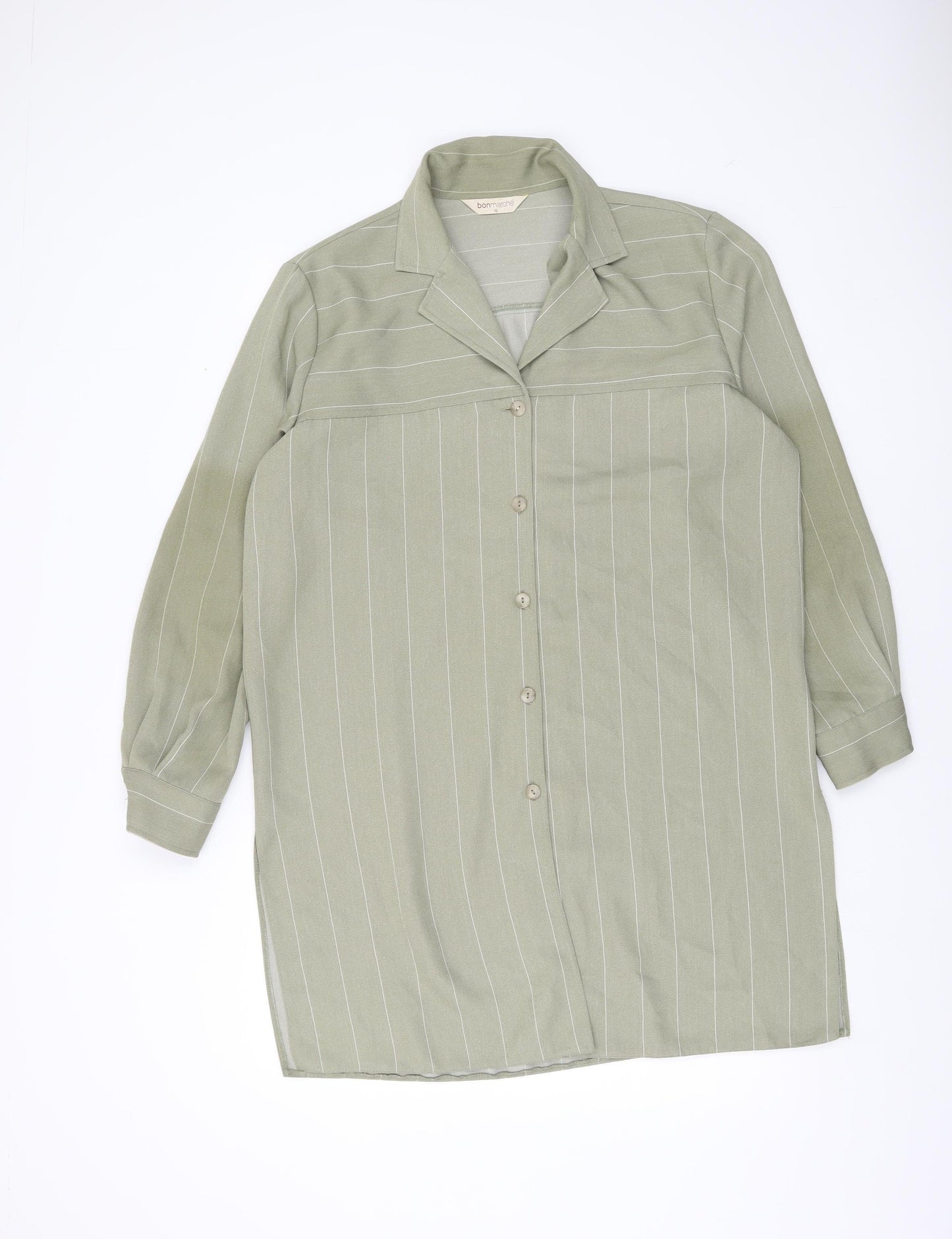 Bonmarché Women’s Green Striped Button-Up Tunic Shirt Size 16