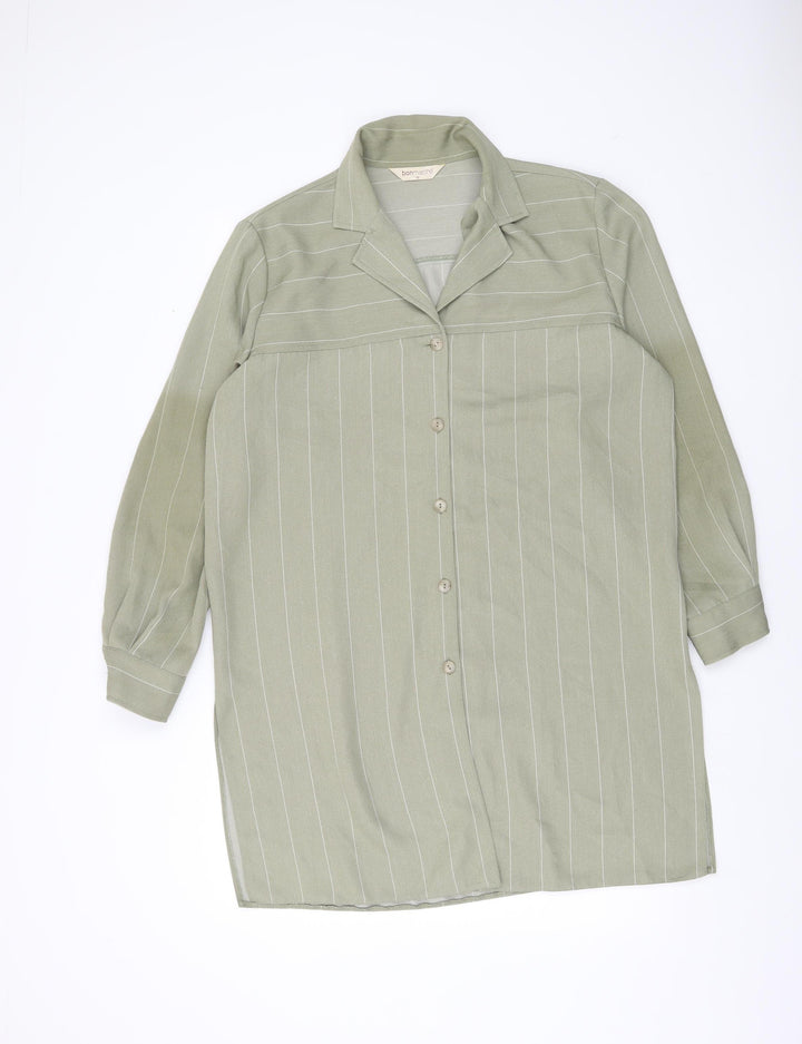 Bonmarché Women’s Green Striped Button-Up Tunic Shirt Size 16